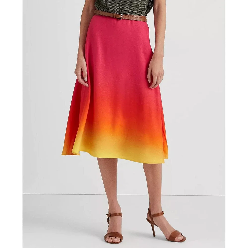 Lauren Ralph Lauren Women's Ombre Linen-Blend Midi Skirt Size 10